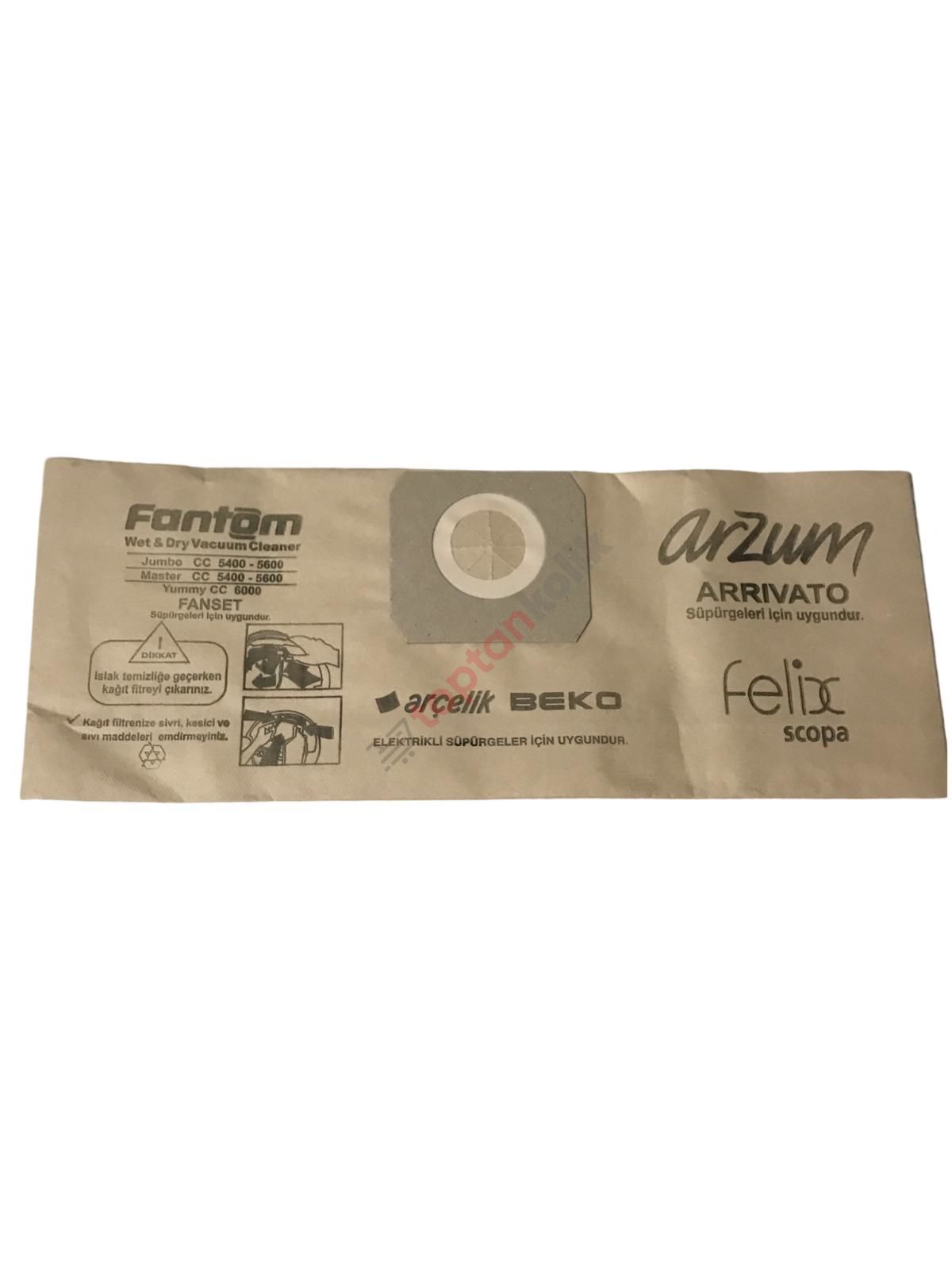 Arzum & Fantom Islak Kuru - 3 in 1 Kağıt 10'lu Toz Torbası