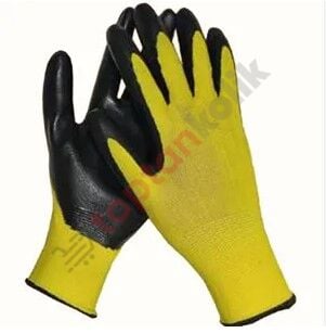 Nitril Polyester İş Güvenlik İnşaat Eldiveni (Sarı-Siyah) No:10 L Beden
